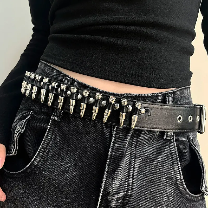 PU Leather Rivet Bullet-Head Belt, Punk Rock Style Personalized Heavy Metal Men's Belt, Heavy Metal Men's Belts