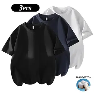 Men's 3PCS 100% Premium Cotton Crew Neck T-Shirts Set -Oversized Short Sleeve Tees for Casual Daily Wear