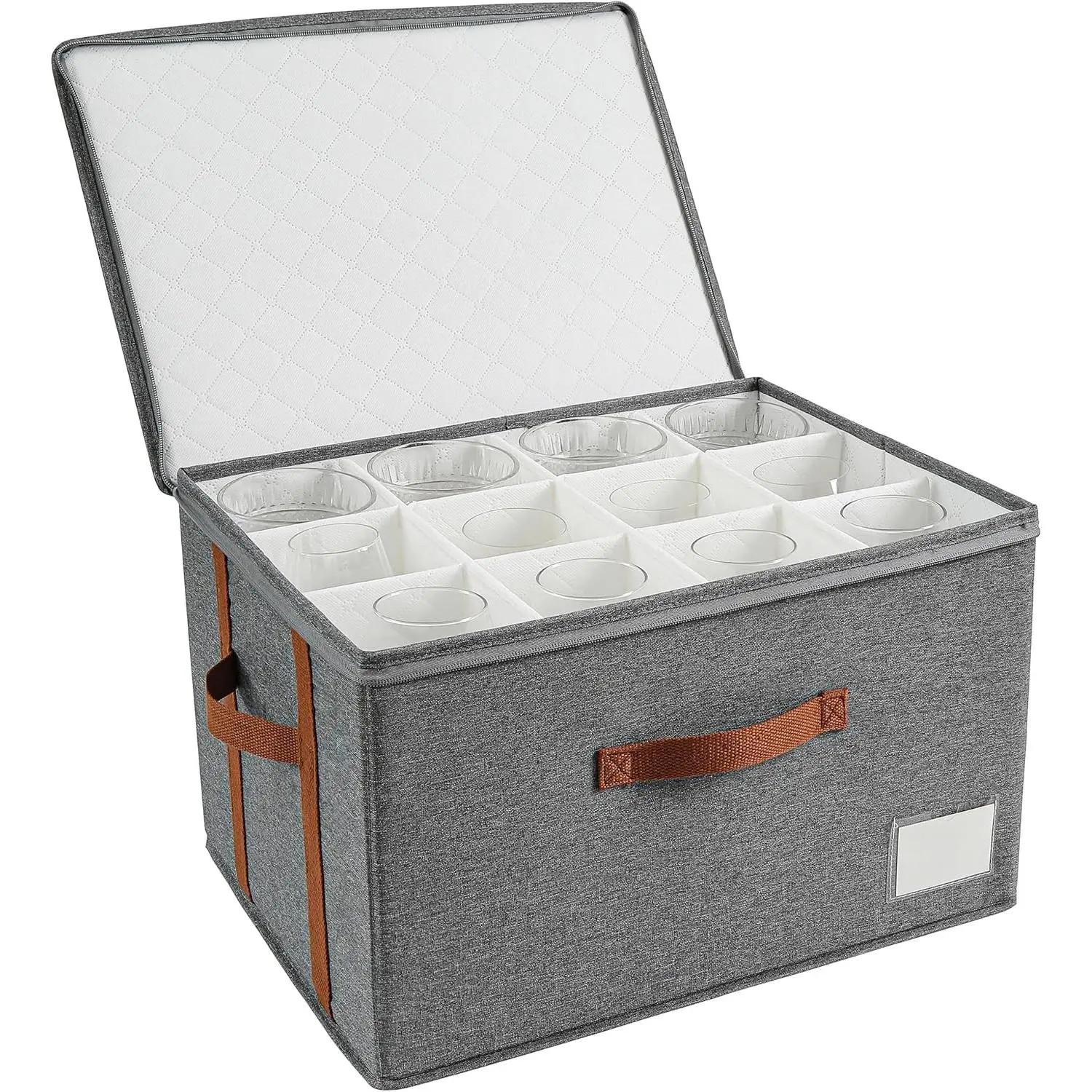 Stemware storage containers, wine glass storage box ，wine glass storage box with dividers，glass storage containers，Holds 12 Red or White Wine Glasses, Hard Top and Sides(Grey red,