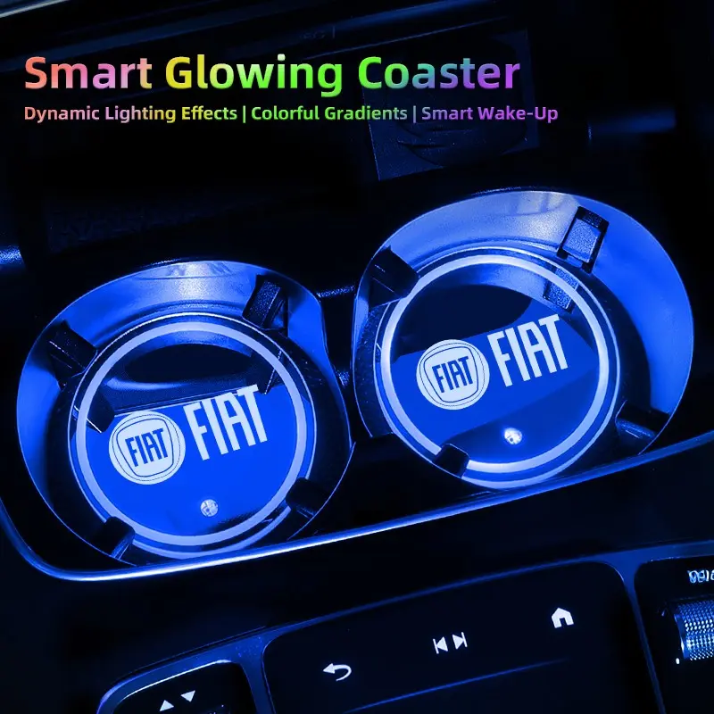 LED Car Cup Holder Light Luminous Coaster Water Cup Pad For FIAT Abarth Panda Tipo Pulse 600 Mobi 500 Cronos Fastback Freemont Topolino Strada Doblo