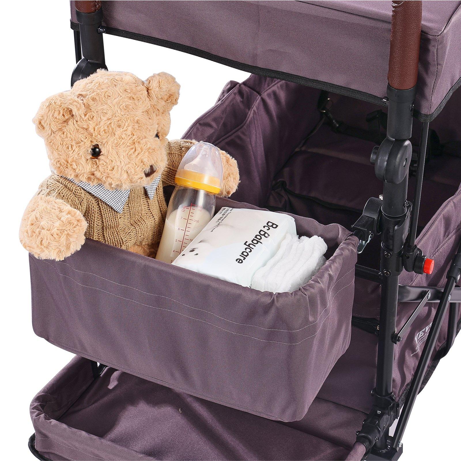 VEVOR Wagon Stroller for 2 Kids, Push Pull Quad Collapsible Stroller with Adjustable Handle, Encircling Harness Removable Canopy,4 Wheels w/ Brakes,Mutifunction Tandem Stroller for Camping Dark PurpleSummervibes