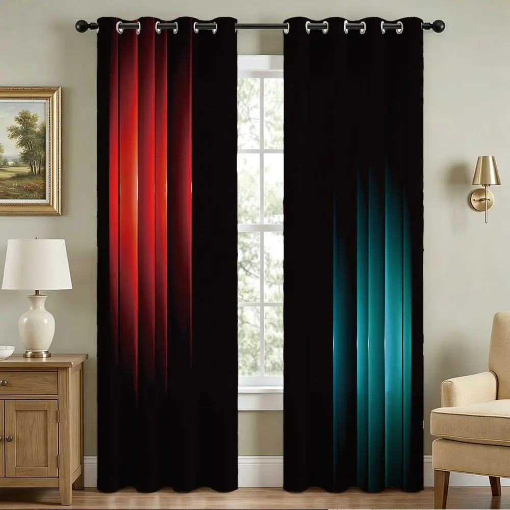 Blackout Curtains (2 Panels Gradient Red &Blue AND Black Sunshade Drapes ) , Window Curtain, Home Decoration Curtain, Thermal Insulated Noise Reducing Privacy Curtains for Living Room Bedroom Decor with Grommets, Ombre Curtains