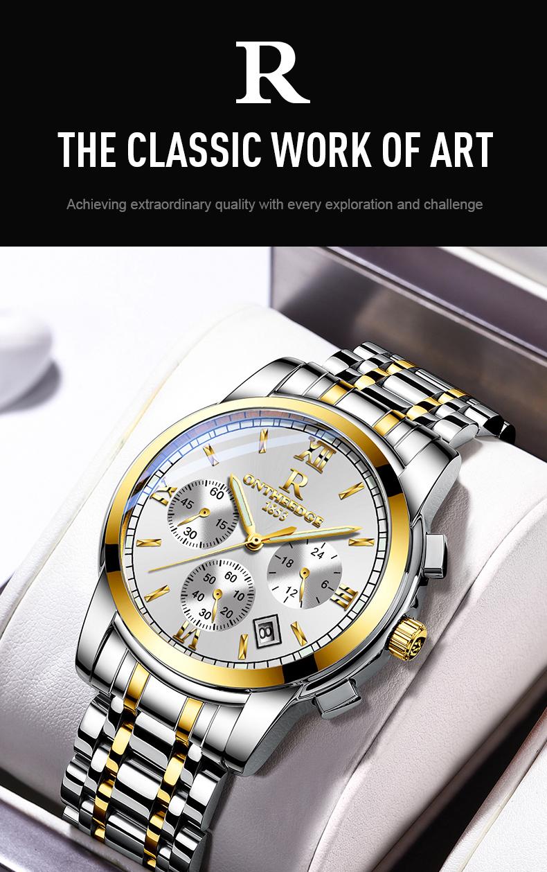 Men's Luxury Two-Tone Gold Silver Chronograph Quartz Watch - Stainless Steel Wristwatch with Date, Roman Numerals, Subdials, Elegant Business Dress Watch, Perfect Gift for Husband Dad Boyfriend