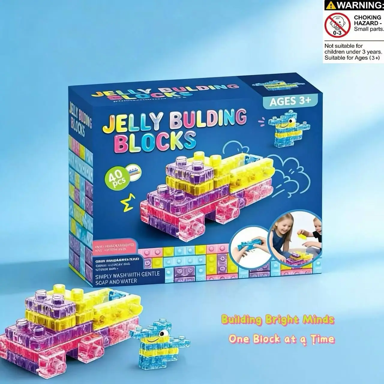 40Pcs Soft Jelly Squishy, Squishy Squeeze Fidget STEM Block, for 3-9 Year Old Boys Girls Non-Toxic Silicone Sensory Stress Relief Tactile Stacking Toy Preschool Learning Construction Set Birthday Gifts Squishy Fidgets 2026 Summer Sale TikTok Finds