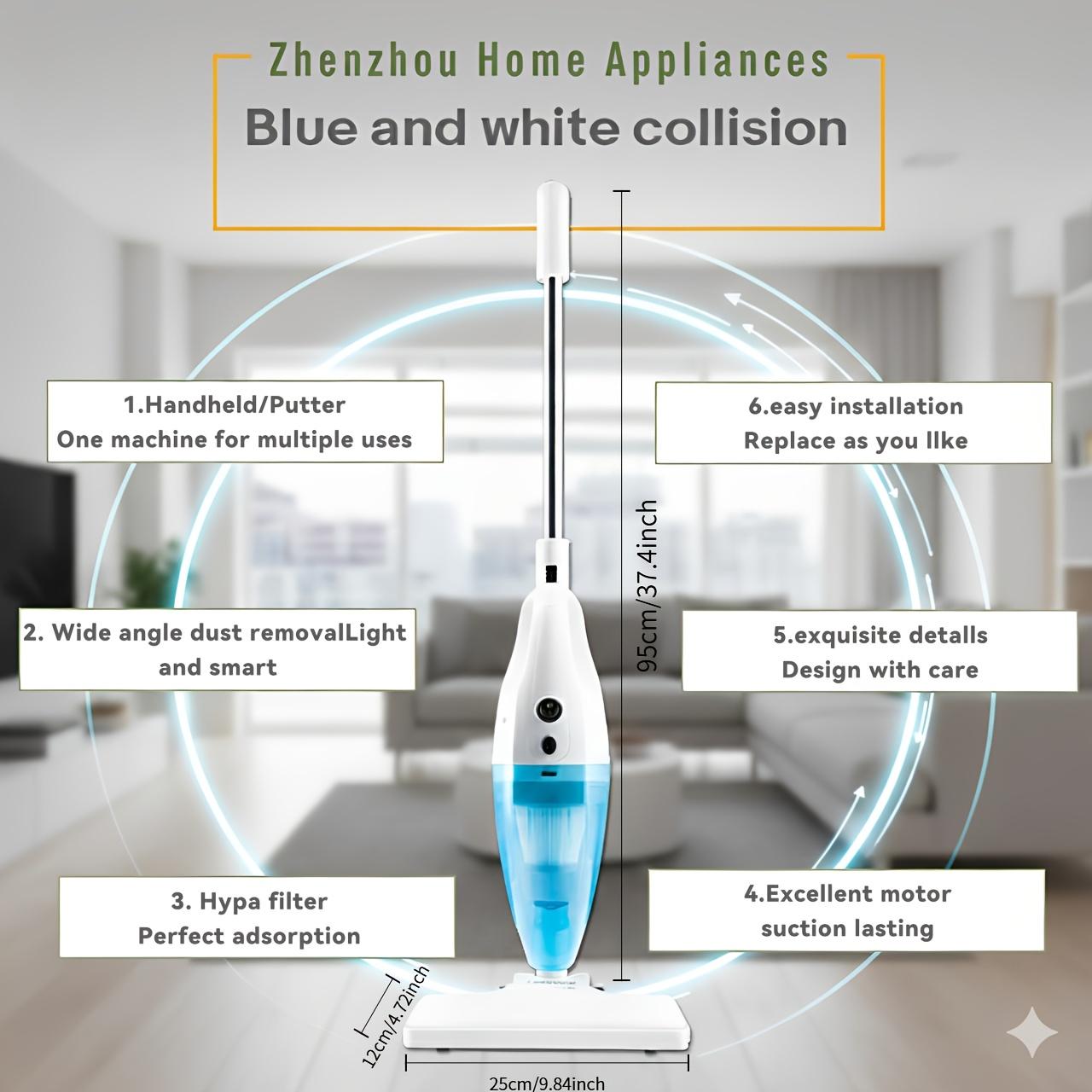 500W Corded Stick Vacuum Cleaner Gift 9 Accessories, 15KPa Powerful Suction 2-in-1 Lightweight Handheld Vacuum with HEPA Filter, Quiet Portable Dust Buster for Hard Floor, Carpet, Pet Hair, Sofa & Dorm, Blue