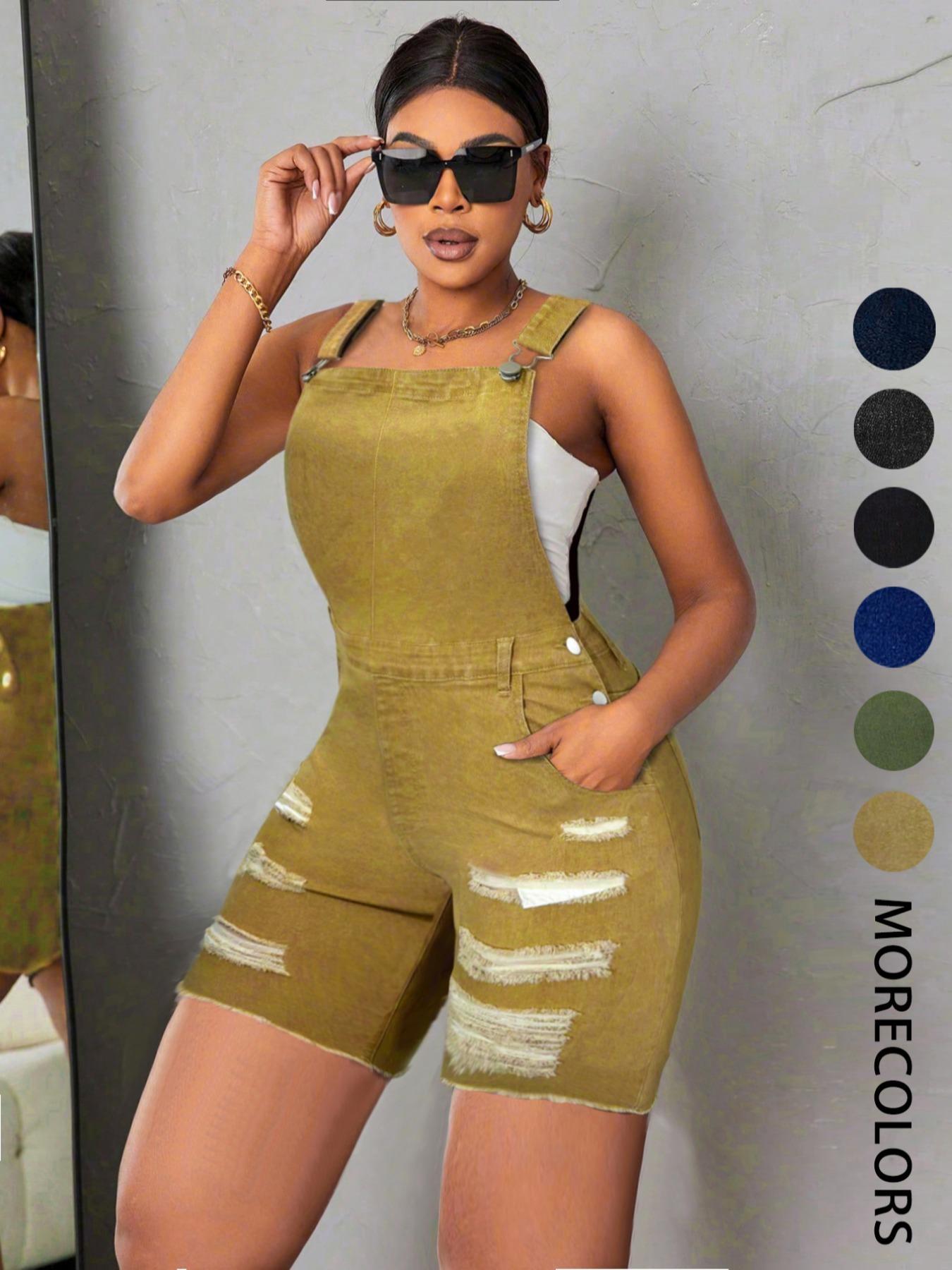 Women's Pocket Denim Overalls, Button Casual Fashion Overalls for Daily Wear, Ladies Clothes for Summer, Everyday