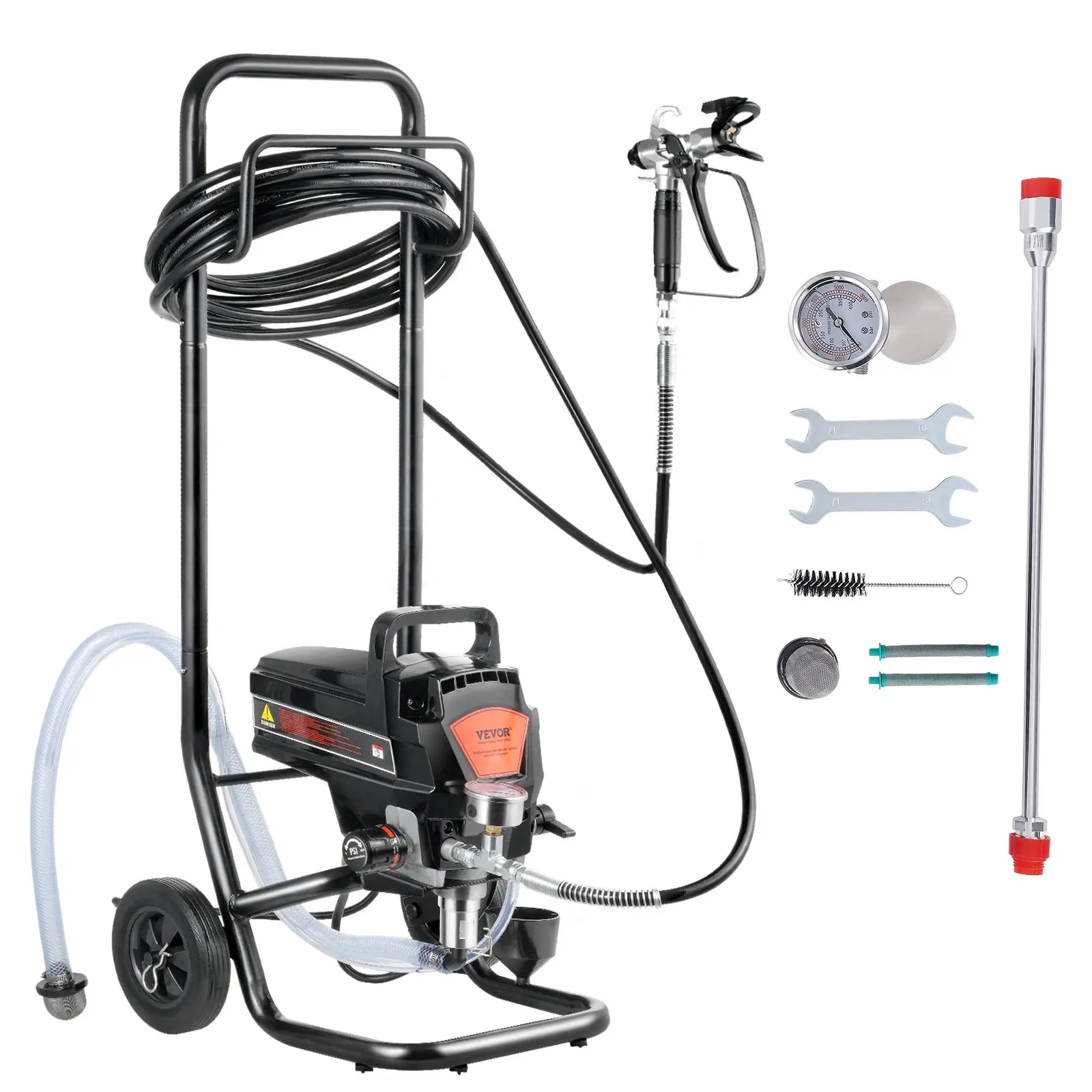【Summerfinds】VEVOR Stand Airless Paint Sprayer, 950W 3000PSI High Efficiency Electric Airless Sprayer With Cart, Paint Sprayers for Home Interior and Exterior Furniture and Fences, Fine And Even Painting Effect