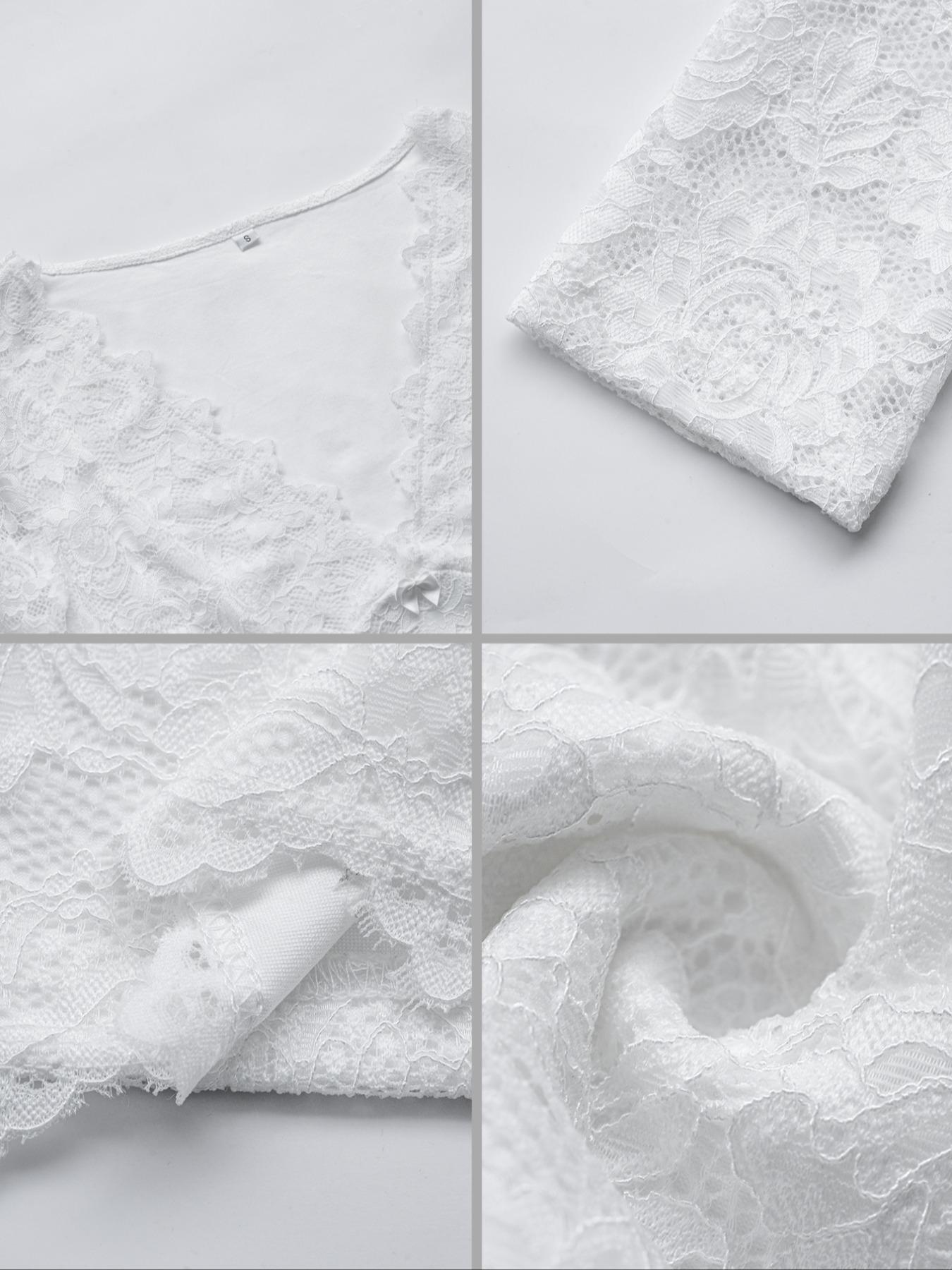 Women's Y2K V-Neck Long Sleeve Top, Contrast Lace Design, Casual Fitted Plain Shirt, Spring & Fall Fashion, S-Type Silhouette, Womenswear