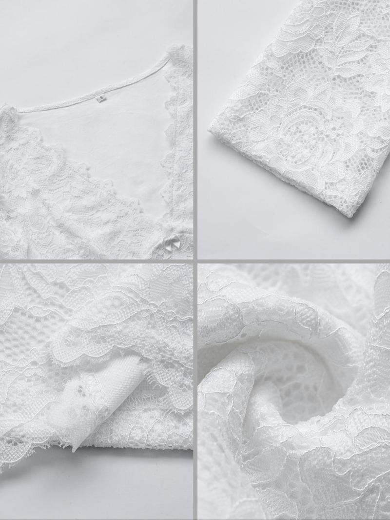 Women's Y2K V-Neck Long Sleeve Top, Contrast Lace Design, Casual Fitted Plain Shirt, Spring & Fall Fashion, S-Type Silhouette