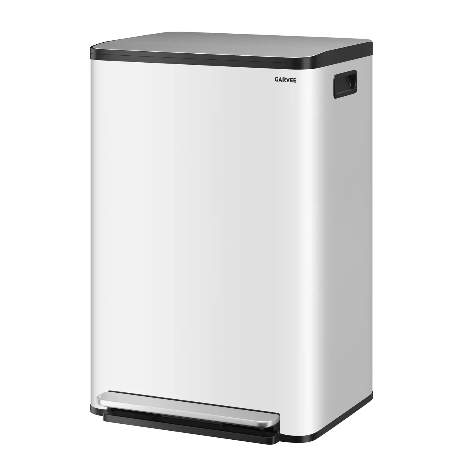 GARVEE 13 Gallon Stainless Steel Kitchen Trash Can, Slim Step-On Waste Bin with Soft Close Lid & Removable Inner Bucket, Modern White Garbage Container for Home Kitchen