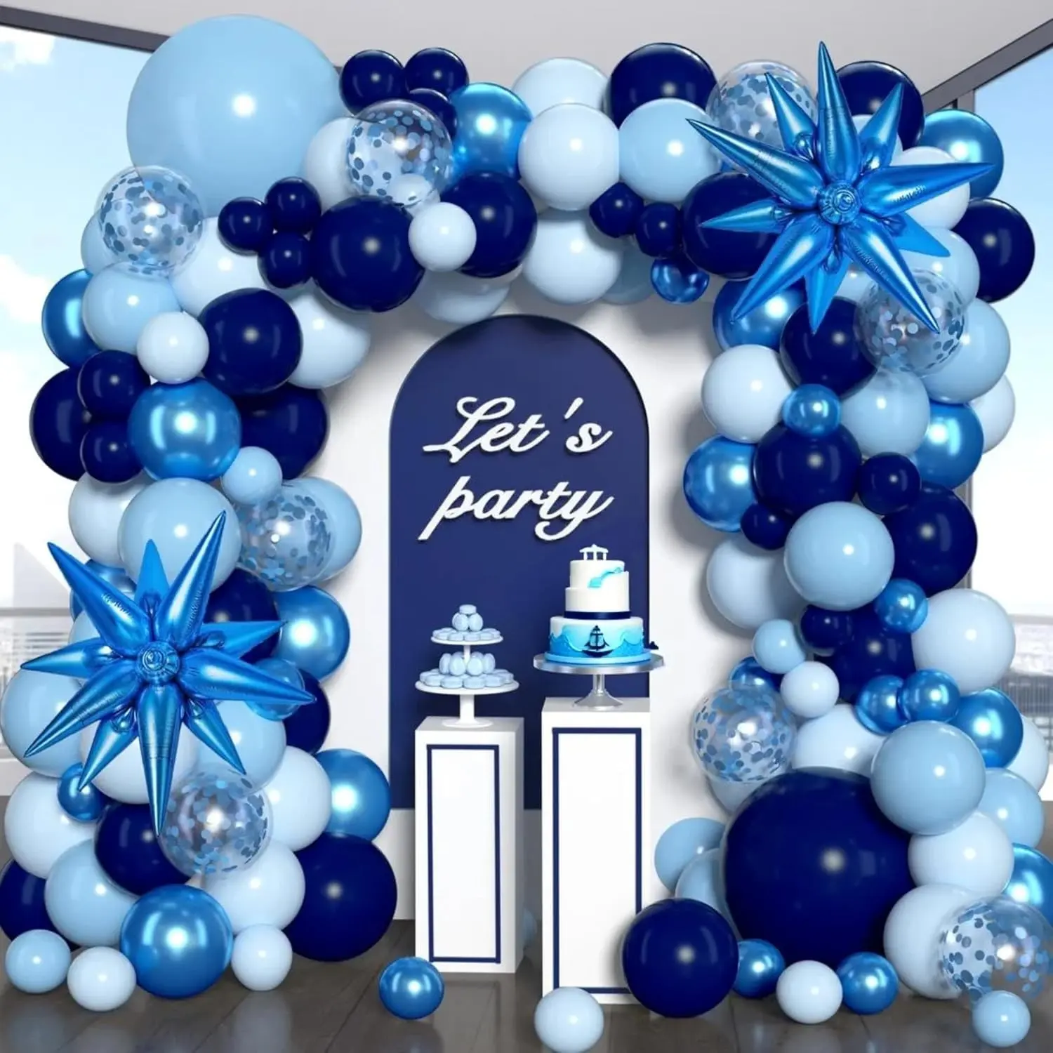Blue Balloon Arch Kit Garland with Star Balloons Confetti Balloons | Different Shades Blue Balloons for Birthday Back to School Boys Baby Shower Bridal Wedding Pool Party Anniversary Decorations