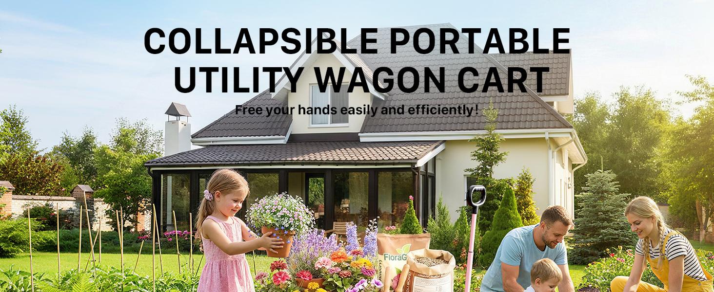 Collapsible Wagon Cart with Wheels, 150L Lightweight Foldable Cart, Rolling Wagon for, Shopping, Sports, Camping, Transport, Pink