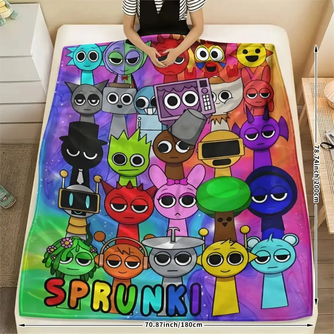 Sprunki Theme Flannel Blanket, Soft Skin-Friendly Warm Comfort, Colorful Gradient Cartoon Design, Perfect for Home Relaxation and Decoration