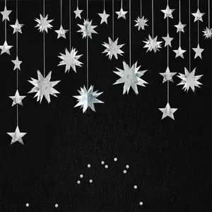 Silver Star Garland Party Decorations Kit 3D Stars Metallic Bunting Banner for Holiday Xmas Birthday Wedding Baby Shower Hanging Decorations for Christmas Nursery Decor Clearance(4 Set)fidget toys