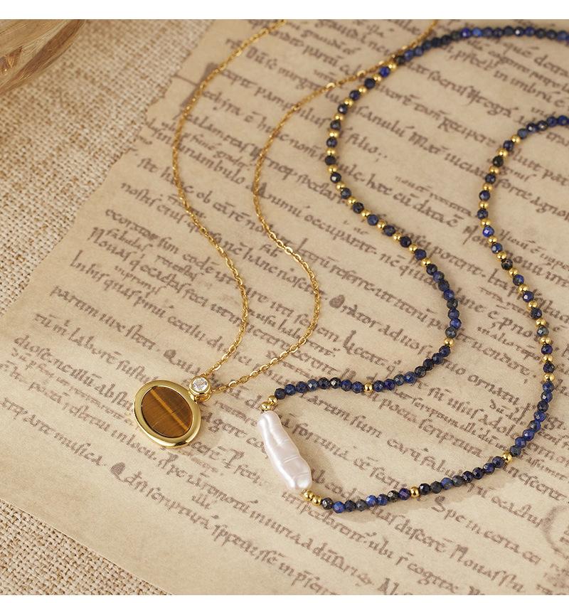 18K Gold Plated Tiger Eye Stone Necklace 925 Sterling Silver Lapis Lazuli Beaded Collar Chain Daily Wear Festival Gift Jewelry
