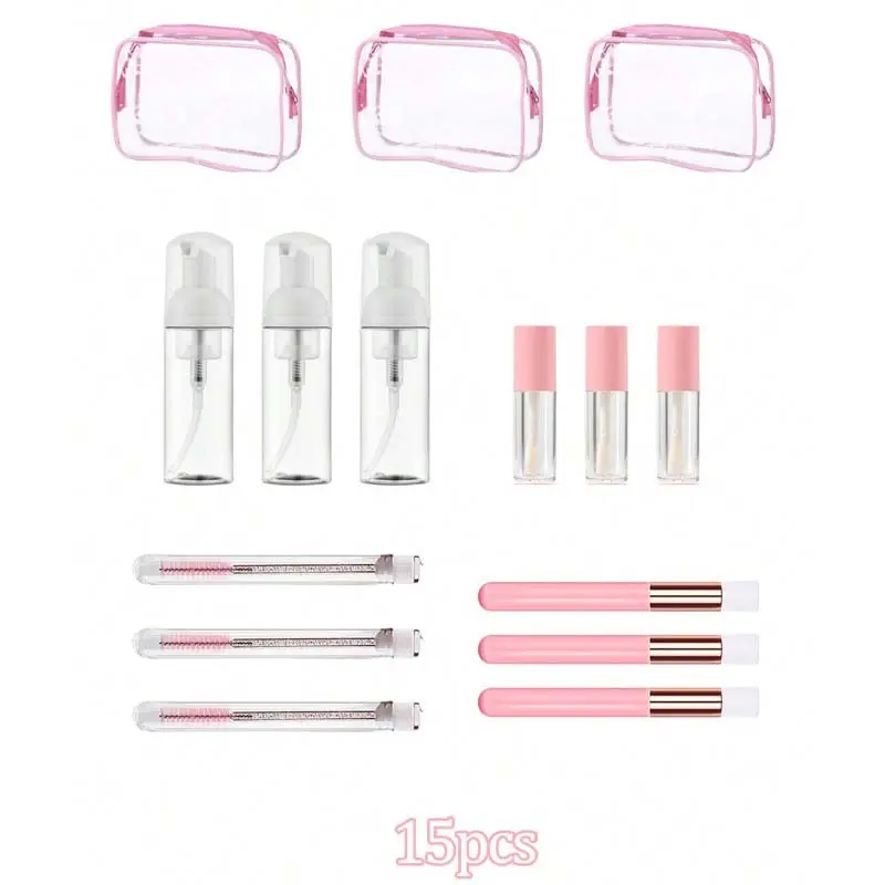 15/40 Mascara Brush Set, Foam Pump Dispenser, Disposable Mascara Brushes, Eyelash Cleaning Brushes, Transparent Mini Lip Gloss Tubes, Makeup Bag