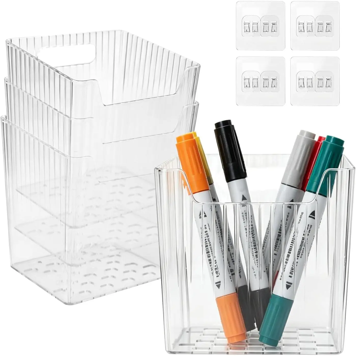4 Pack Wall Mounted Storage Bins, Small  Organizers with Self-Stick Mount for Bathroom, Kitchen, Office, Craft Room