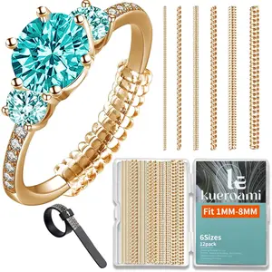 Ring Size Adjuster for Loose Rings,12 Pack-6 Sizes Plastic Guards Jewelry Fitter Resizer,Invisible Coil Wrap Ring Tightener for Women and Men, Inserts Make Rings Smaller Without Resizing (Gold)Gift.