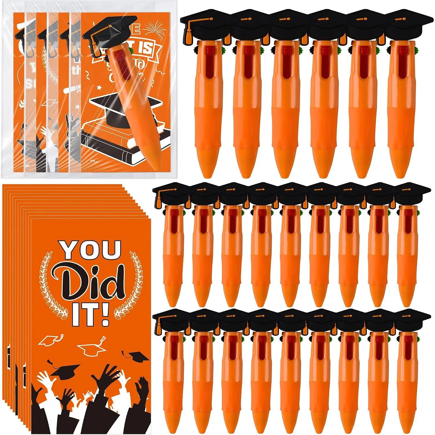 24 Sets Graduation 4-in-1 Ballpoint Pens with Positive Cards Exchange Gifts Bulk Graduation Party Favors Grad Gifts for College Congrats Grad Prizes Goodie Bags Stuffers (Orange)