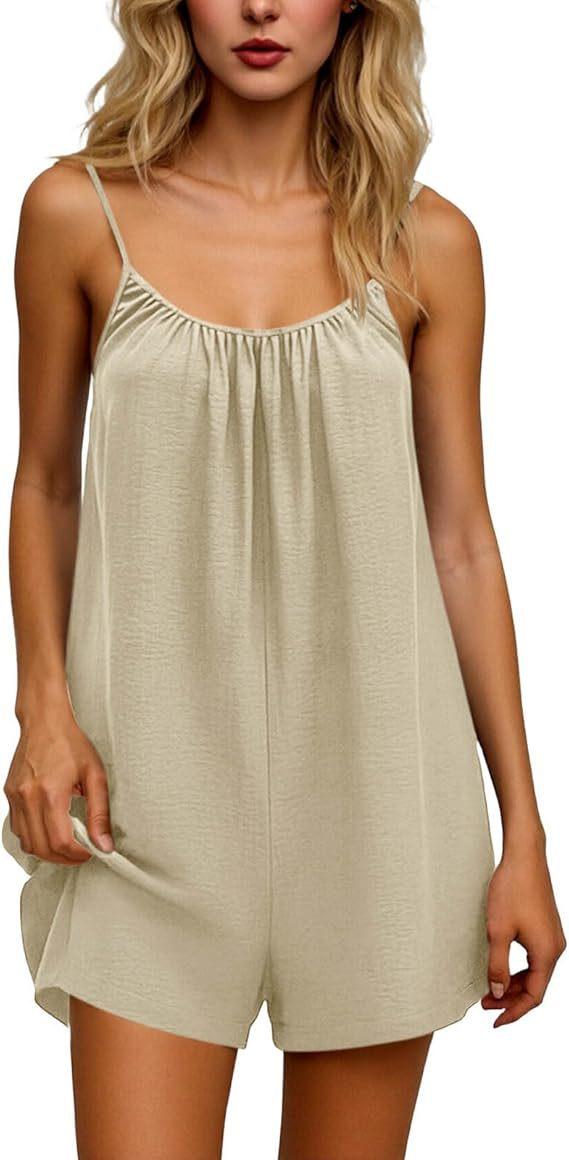 2026 New Women's One-Piece Pants Casual Sleeveless Tank Top Short Skirt Overalls with Narrow Straps and Pockets