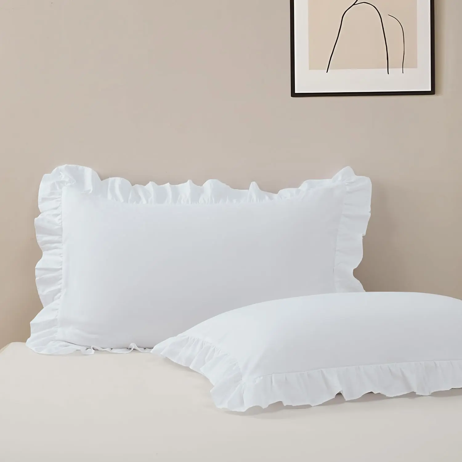 Ruffle Pillow Case King Size Set of 2, White, 20"x36"| Microfiber,Envelope Closure, Ruffle, Cute Soft Breathable, Non Shrinking