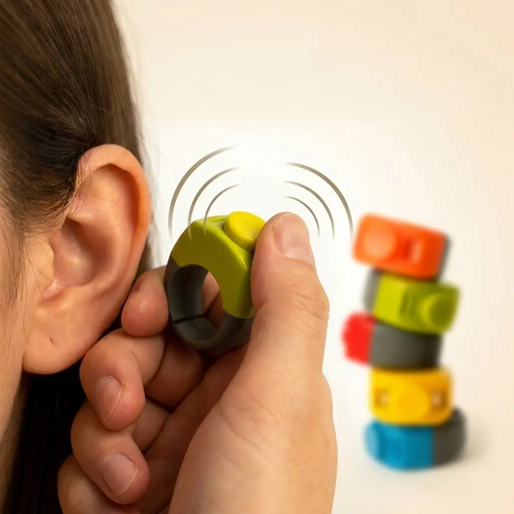 1Pc Wearable Ring Clicker Fidget Toy, Crisp ASMR Sound Finger Press Button, Auditory Sensory Relief Toy For Teens Adults 12+, EDC Portable Office Desk Anxiety Reducer, Bad Mood Tension Relaxation Gadget, Stress Relief Gift, Squishy Toy