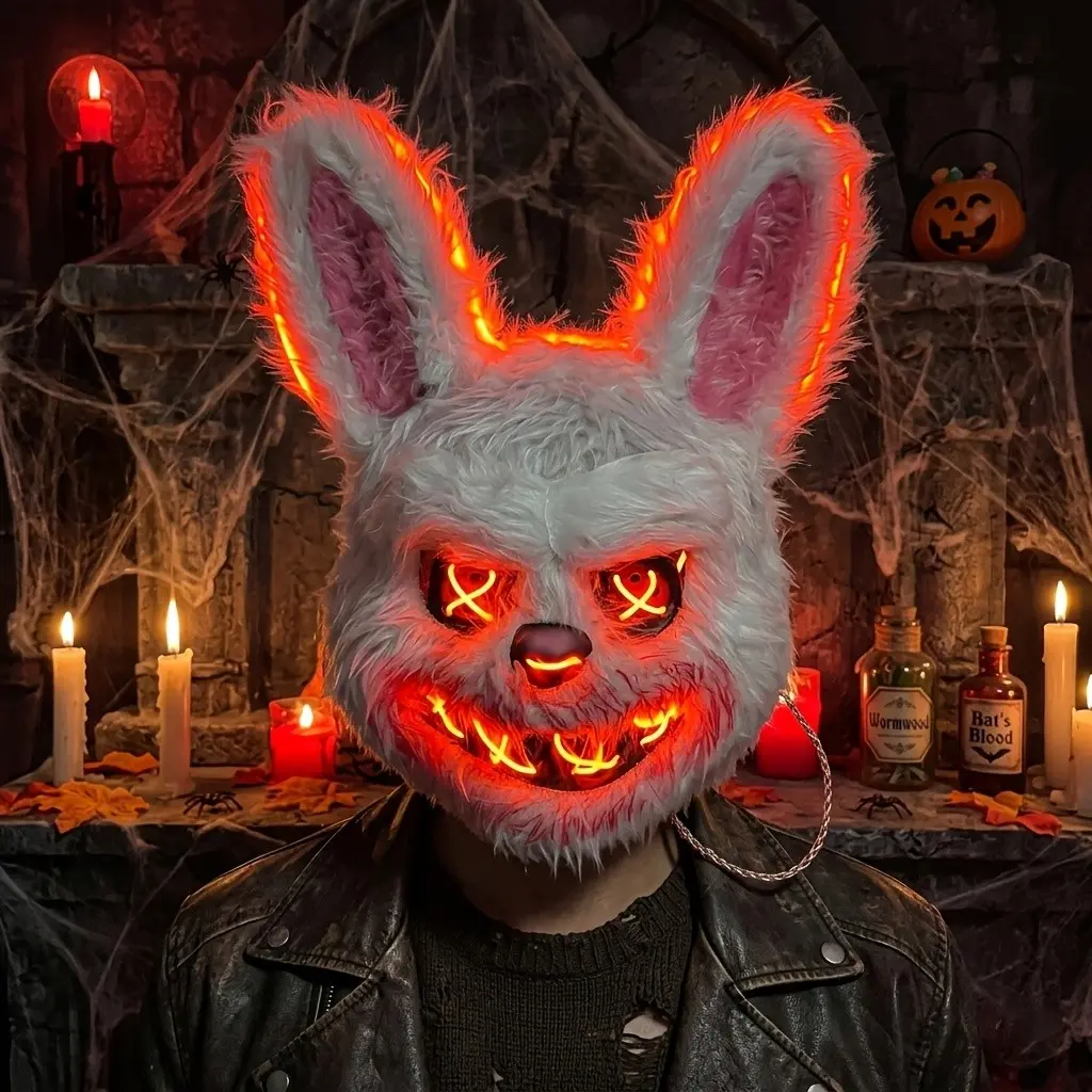 Halloween Glowing Bear/rabbit Animal Mask, Funny Scary Halloween Costume Prop, Festival Party Animal Mask, Requires Aa Batteries