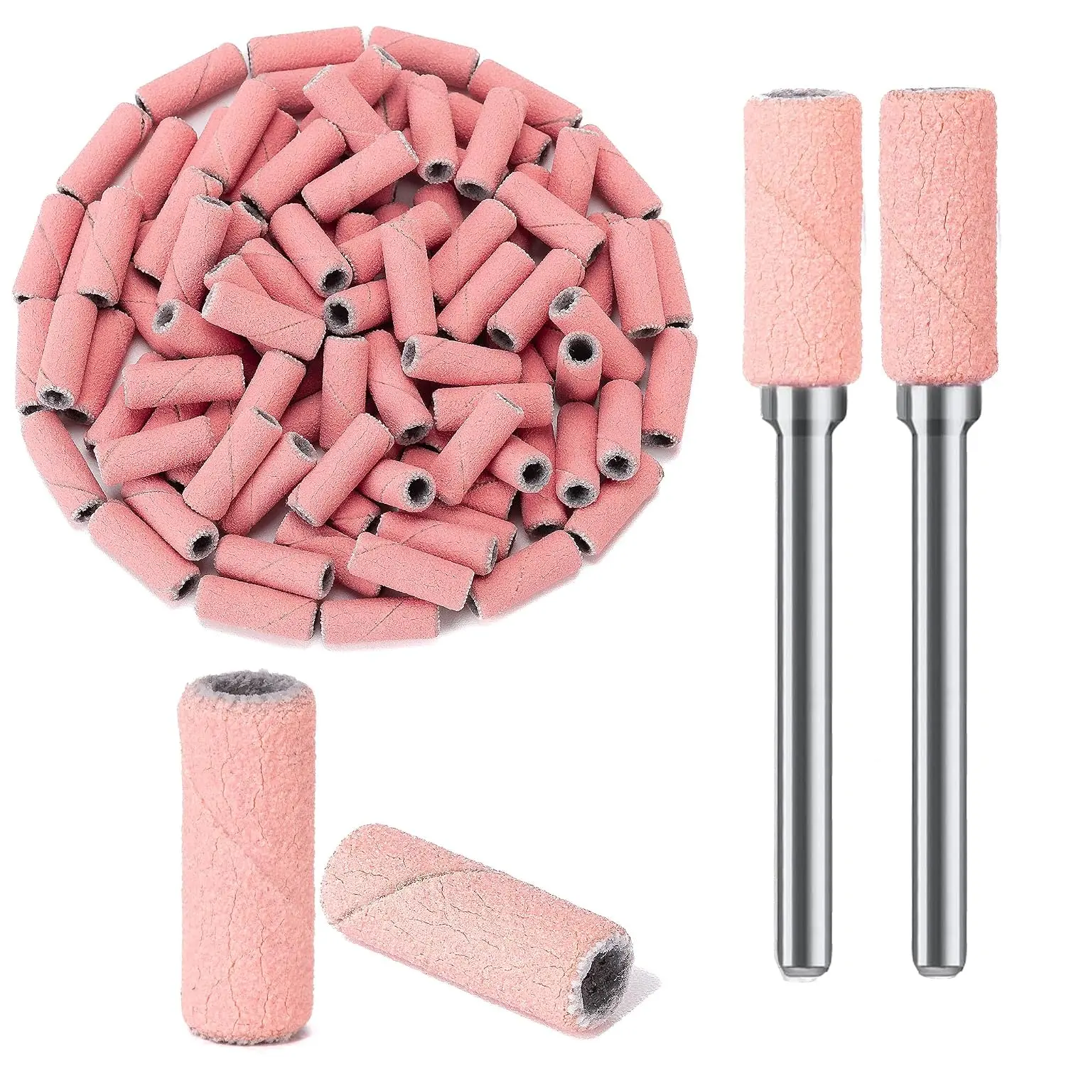 240 Grit Small Sanding Bands for  Drill, 150 count Mini  Sanding Bands with 2 count 3.1mm Mandrel Bit, Fine  Drill Bits File for  Nails Gel Removing Shaping Polishing,