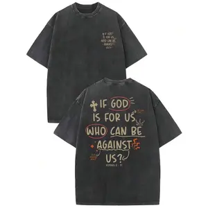 1 Piece, 230G Double-Sided Water Wash.If God Is With Us, Who Can Resist Us?1 Piece, Washed Printed T-Shirt 230g, High-Quality Batik Cotton Retro Fashion Brand T-Shirt, A Certain Thickness Suitable For Summer T-Shirts, Holiday Gifts.