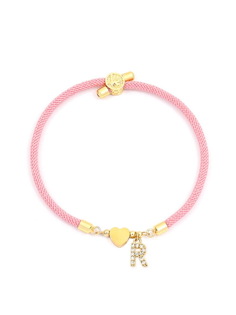 Initial Heart Charm Letter Link Bracelet, Fashion All-match Jewelry for Women, Retro Adjustable Rope Bracelet for Daily Use