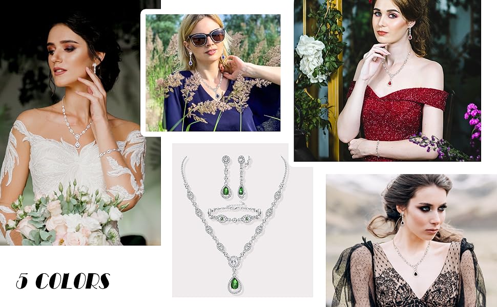 FIBO STEEL Luxurious Bridal CZ Jewelry Set for Women Wedding Party Prom Bridesmaid Teardrop Pendant Earrings Necklace Bracelets Eco-friendly Alloy Sparkling CZ Adjustable Size Ideal Gift FIBO STEEL Luxurious Bridal CZ Jewelry Set for Women Wedding Party Prom Bridesmaid Teardrop Pendant Earrings Necklace Bracelets Eco-friendly Alloy Sparkling CZ Adjustable Size Ideal Gift