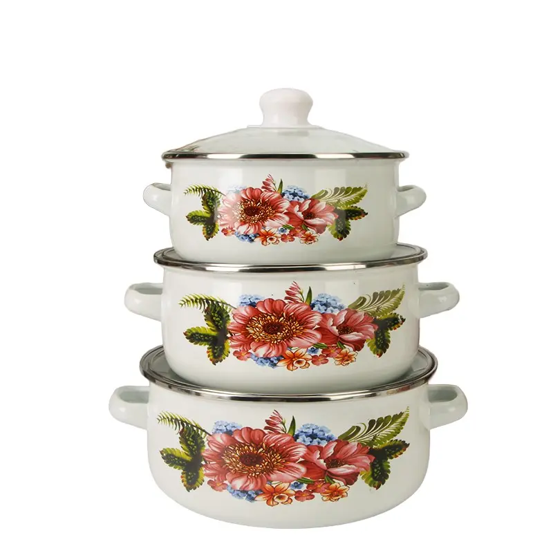 3pcs Enamel Multi-Functional Pot Set, Soup Pot, Stew Pot, Handmade Kitchenware, Home Decor, Gift for Holidays