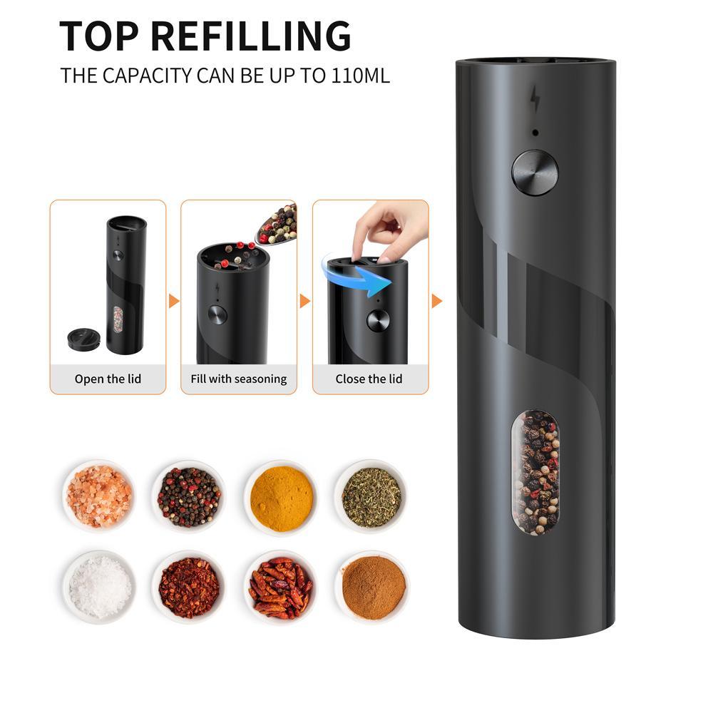 Modern Electric Salt & Pepper Grinding Tool Set, 1 Set Including 2 Counts Usb Rechargeable Seasoning Grinding Bottles with 1 Count Storage Base, Kitchen Seasoning Utensils, Kitchen Appliances, Kitchen Gadgets, Gifts, Salt Pepper Shakers