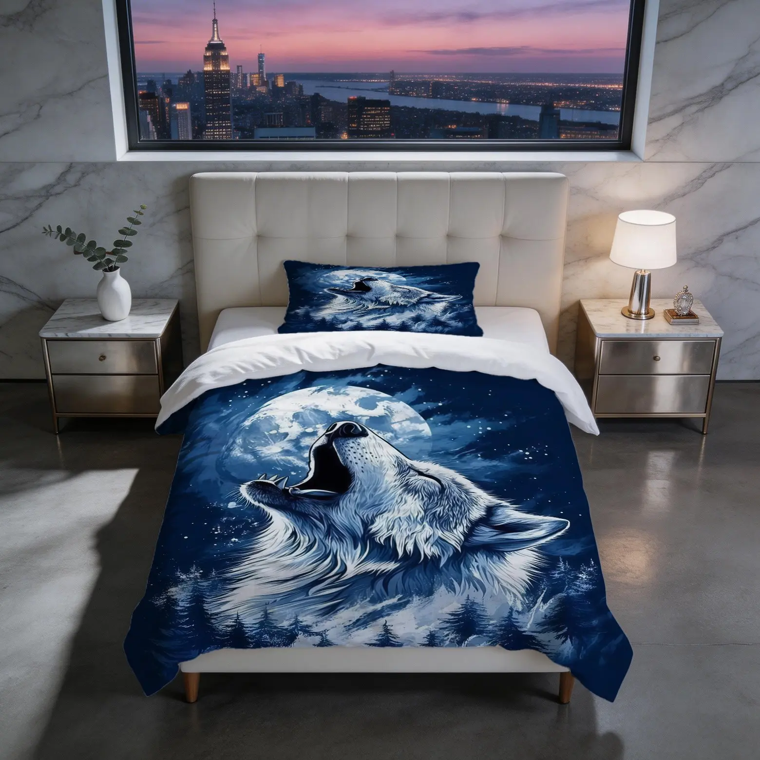 Moonlight Wolf Dream Catcher Screen Printed Quilt Set, 1 Duvet Cover With 1/2 Pillowcase (Excluding Core And Pillow), Suitable For Teenagers And Adults In Bedrooms, Dormitories, And Guest Rooms, Suitable As a Gift And Decoration
