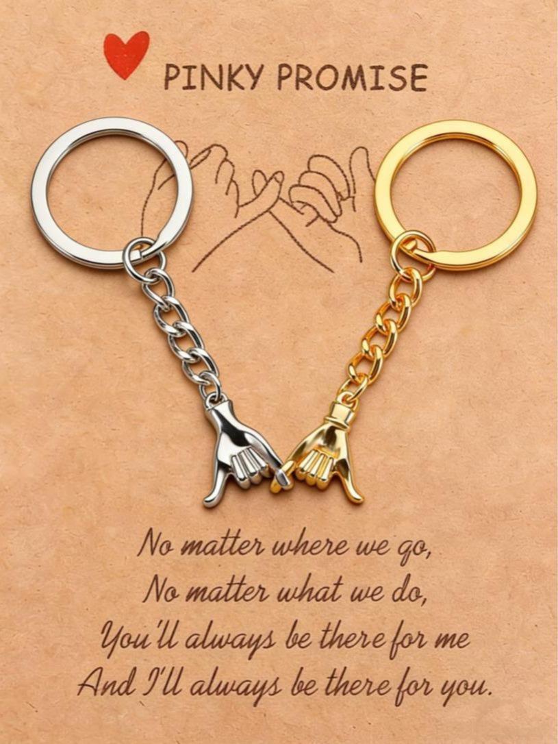 2Pcs Pinky Promise Couple Hand Keychain, Matching Promise Keepsake Token, Cute Matching Gift for Couples & Best Friends, Girlfriend,Wife,Husband,Comes with Gift Card