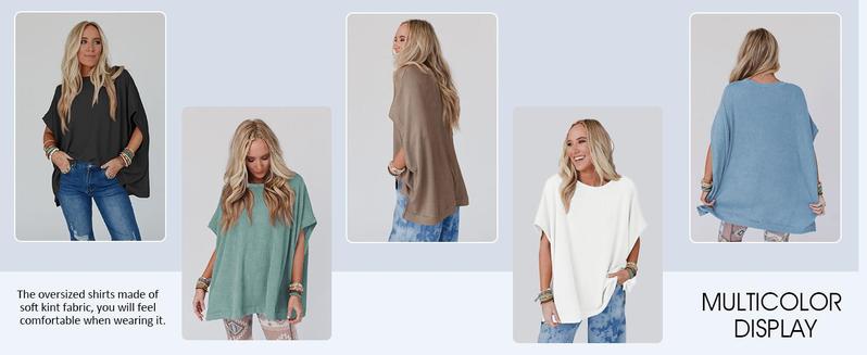 Danedvi Plus Size S-3XL Womens Oversized T Shirts Summer Casual Loose Fit Striped Knit Batwing Sleeves Tunic Tops Crewneck Blouse