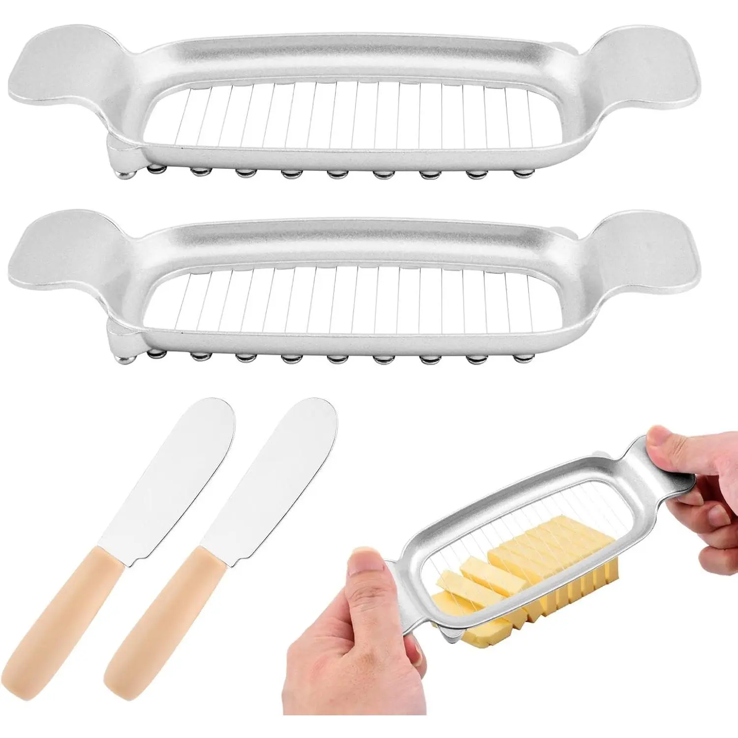 2 count Butter Slicer ,  Alloy Multipurpose Cheese Slicer with 2 count Cheese Spreader, Handheld Butter  Single Stick Makes  Cheese, Butter, Eggs Into Average