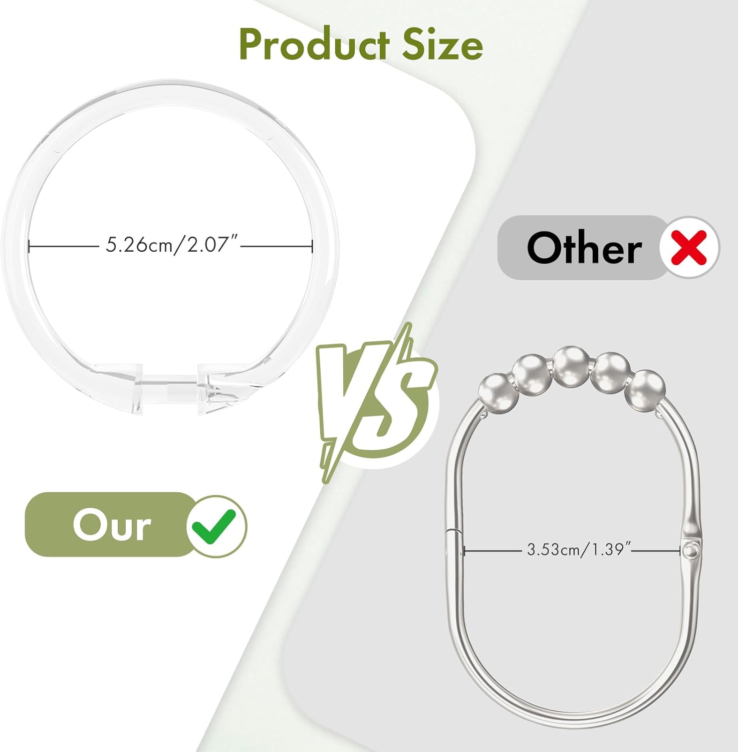 Plastic Shower Curtain Rings, 24 Pcs Shower Curtain Hooks, O Shape Clear Shower Curtain Hooks Rings, Easy to Snap Closure, Shower Hooks for Shower Curtain