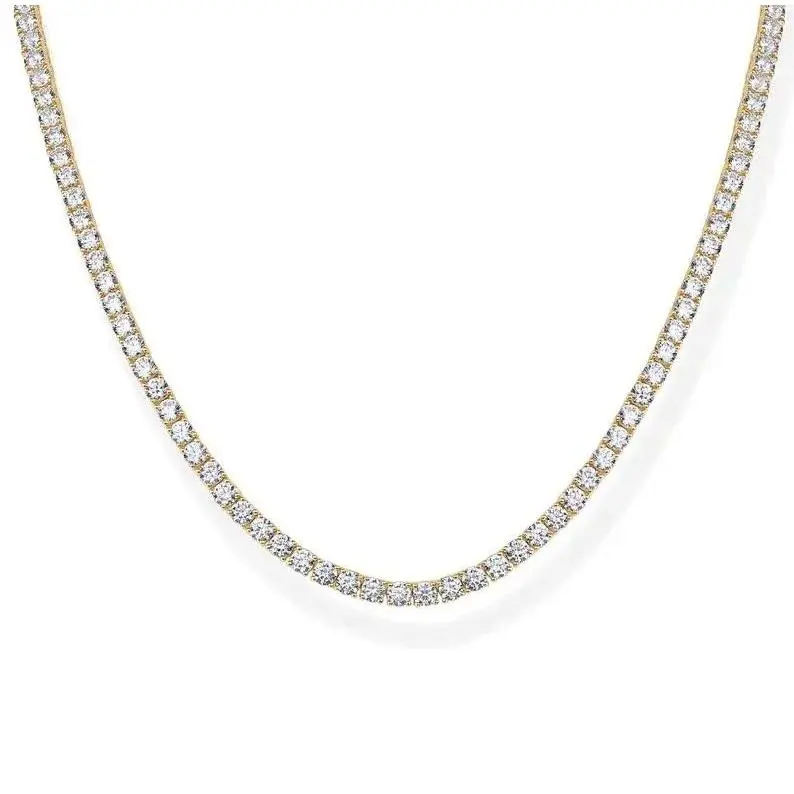 Tennis Silver Necklace for Women, 14K Gold Plated/Sterling Silver Cubic Zirconia Chain, Dainty Choker Necklaces for Women Jewelry For Mother's Day gifts summerwins silver synthetic moissanite pendant necklace fashion jewelry party various occasion unisex
