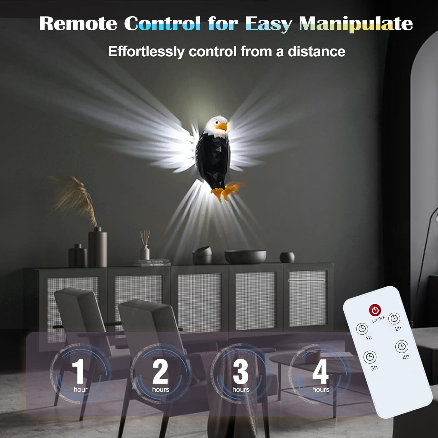 Eagle Design Wall Light, 1 Count USB Rechargeable Wall Mounted Night Light with Remote Controls & Timer, Magnetic Wall Mounted Eagle Lamp for Indoors