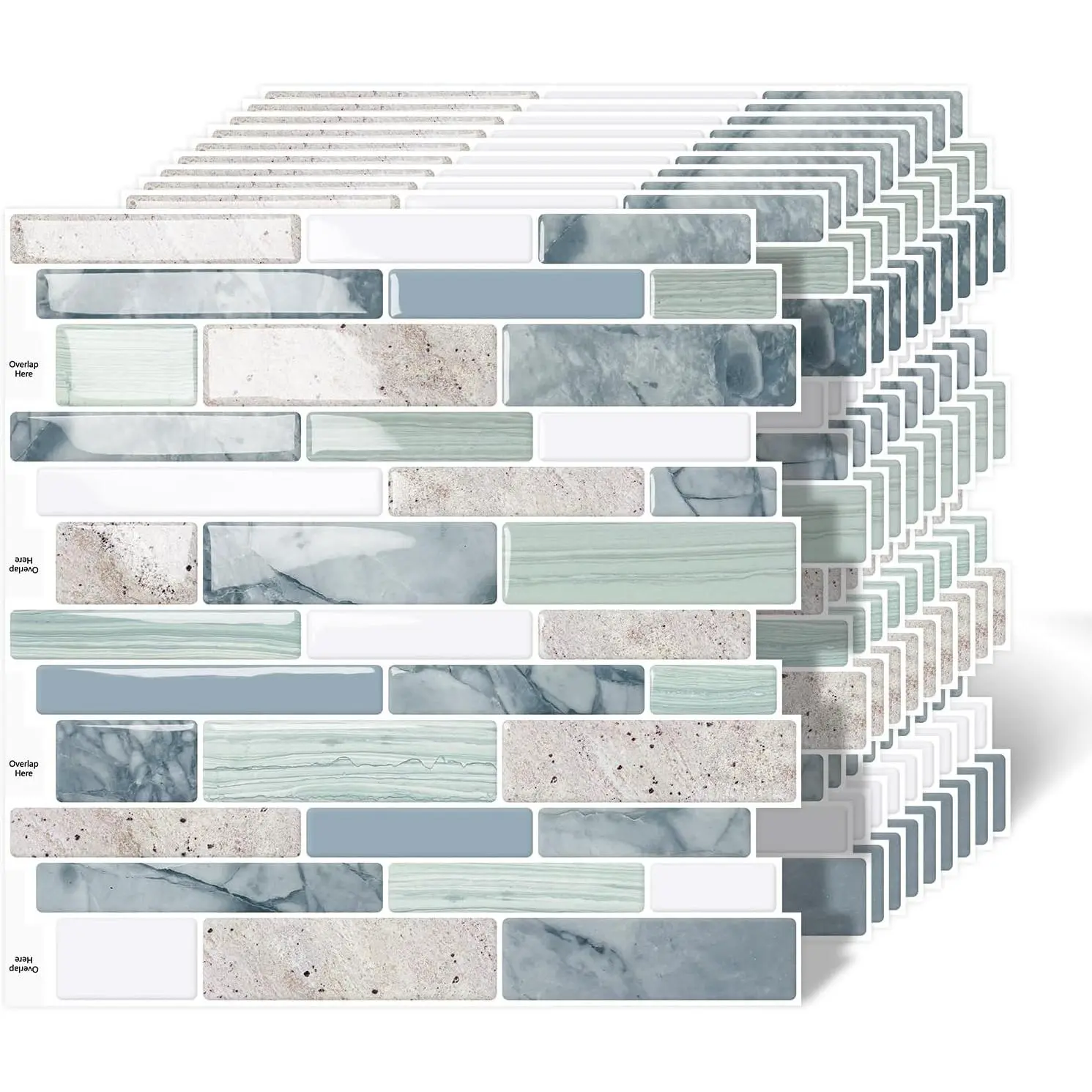 10-Sheet 3D Waterproof Peel and Stick Self Adhesive Backsplash Tiles for Kitchen Bathroom, Sage Green, 12"×12"