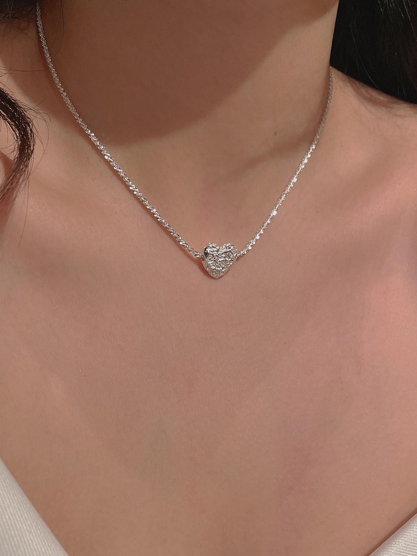925 Sterling Silver Heart Shaped Pendant Necklace for Women, Fashion Jewelry for Party Clothing Decor, Trendy All-match & Exquisite Jewelry for Birthday Gift, Heart Design Necklace