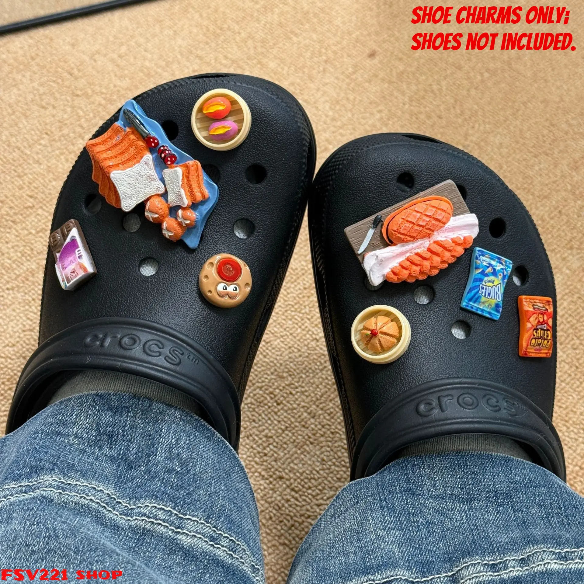 Shoe Decoration Charms for Teens, 3D Realistic Resin Food Pack, Scratchproof Decorative Accessories with Universal Plug for Clogs & DIY Fashion, Decorative Shoe Accessories, Design