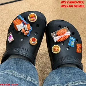 Realistic Resin Food Charm Pack - Mini Bread, Fried Egg, Hot Dog Croc Clog Ornaments, Cute Snack Design Decor for Hair Clips & Fashion Accessories