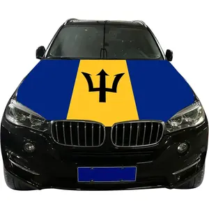 4x5 Ft (120x150cm) Barbados Flag Car Hood Cover with Elastic Band & Fabric, Super Elastic Washable UV-Resistant Engine Cover for Car and SUV, Decoration Event Item Fai-020