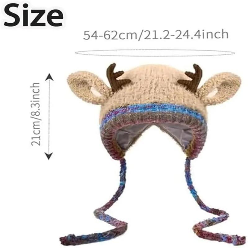 Cute Christmas Antlers Plush Hat for Autumn Winter Warmth Machine Washable Ear Protectors Knitted Wool Lei Feng Adjustable 53-58cm  Christmas gift surprise