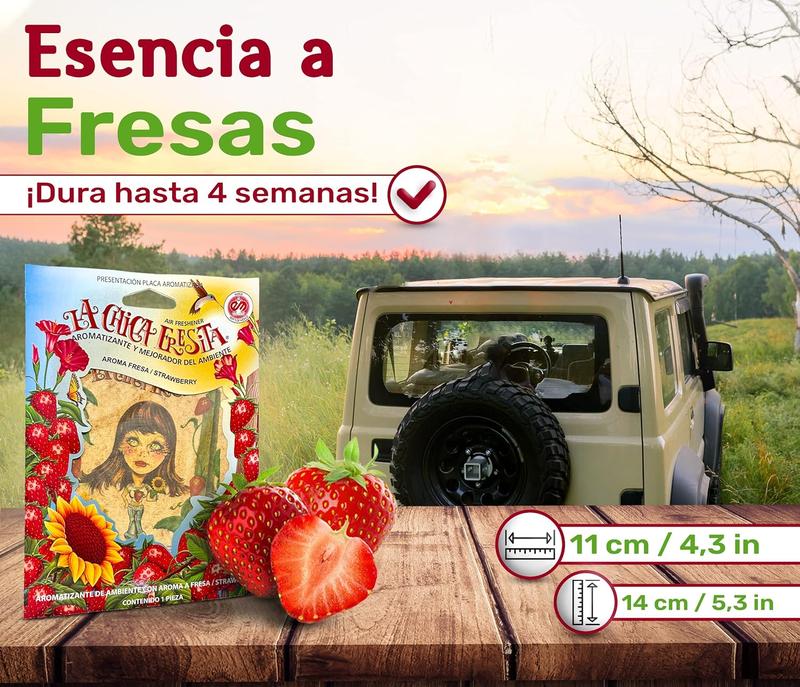 3 count La Chica Fresita  Air Freshener - 4 Weeks Long-lasting Strawberry Scent - The -have Rear View Mirror  Accesory for  and  -  & Proudly Mexican Automotive