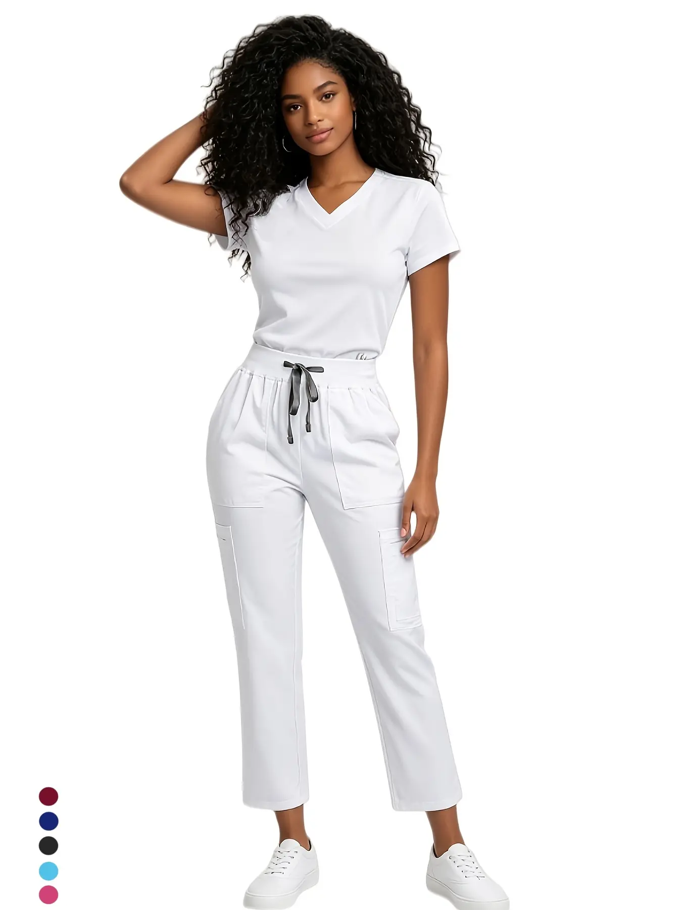 Women Solid Color Short Sleeve Nursing Uniform Pants Two Piece Set For Hospital Nursing Home Beauty Salon Staff