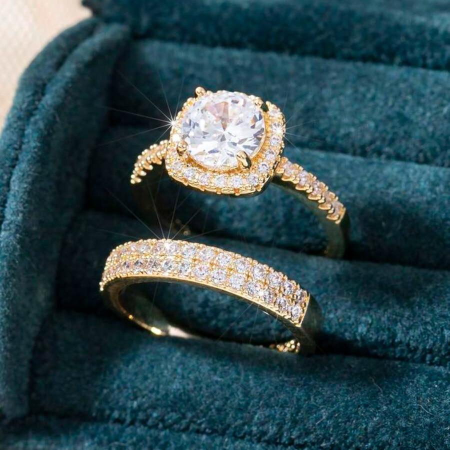 New Luxury Micro Pave Zirconia Bridal Wedding Ring Set for Women Elegant Stackable Bands