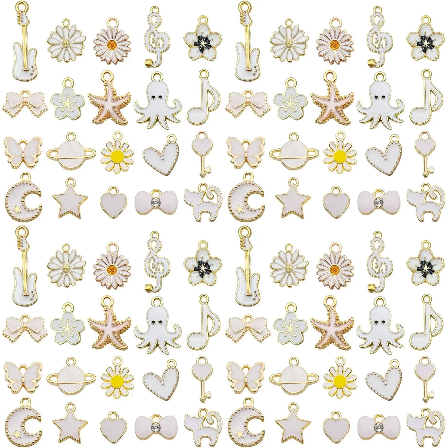 40pcs 20 pairs Assorted Enamel Bracelet Charms for Jewelry Making DIY Necklace Bracelet Earrings Keychain Crafting Charms Kit Crafts (White-SN997)